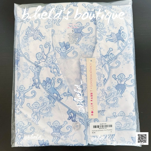 Roller Rabbit x LoveShackFancy Pastiche De Monkey Polo Pajamas in Blue Sz S NWT - Picture 13 of 14
